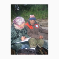 Bogordaeva A.A. talking with the khant Yarsin S.I., Uvat district of Tyum. region, forwarding 2006. Institute for Problems of North Development, Tyumen Scientific Center, SB RAS.