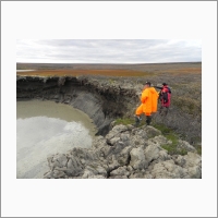 Field research in Yamal. Laboratory of Complex Methods for Studying Cryogenic Geosystems, Institute of Cryosphere of the Earth, Tyumen Scientific Center, SB RAS. On the funnel 2015. Photo by A.V. Khomutov.