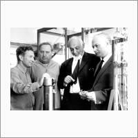 Left to right: Mikhail Slinko, Anatoly Nikolaev, Nikolai Vorozhtsov, Georgii Boreskov in the Laboratory of adsorption, 1966