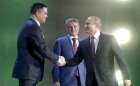 Справа налево: Владимир Путин, Герман Греф, Максим Акимов, фото  М. Метцеля/ТАСС