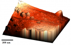 Трехмерное изображение осажденных на пирротине частиц платины, сделанное атомно-силовым микроскопом.