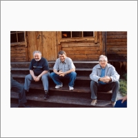 Academicians Alexey Kontorovich, Valentin Parmon and Nikolai Dobretsov on archaeological base camp "Denisova cave" in the Altai, 2004 Photo: V. V. Vlasov.