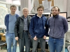 Авторы работы ученые Сергей Грибанов, Вячеслав Иванов и Дмитрий Шемякин со своим научным руководителем Геннадием Федотовичем. Автор фото - Юлия Клюшникова.